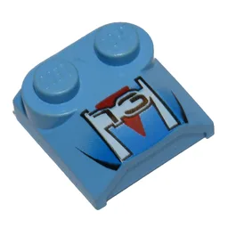 Brick Curved 2 x 2 x 2/3 Two Studs and Lip End with '13' and Red Triangle Print / Medium Blue