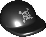 Lego Minifigure, Headgear Cap - Short Curved Bill with '43' on Silver Skull and Crossbones Pattern