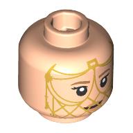 Lego Minifig Head Lady Jessica, Medium Nougat Eyebrows, Lips, Neutral / Gold Mesh Veil / Light Nougat