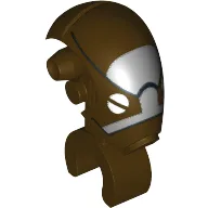 Minifig Head Special, Mechanical with White Eyes and White and Black Print (Commando Droid Captain) / Dark Brown