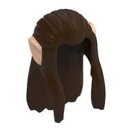 Hair Long Straight with Braid in back, Long Locks over Ears with Light Nougat Elf Ears Pattern / Dark Brown