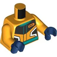 Torso, Race Suit, Black/Dark Turquoise/White Decorations Print, Bright Light Orange Arms, Dark Blue Hands / Bright Light Orange