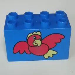 Duplo Brick 2 x 4 x 2 with Big Red Bird Print / Blue
