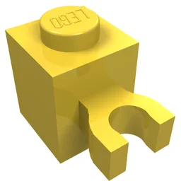 Brick Special 1 x 1 with Clip Vertical [Thick U Clip, Solid Stud] / Yellow