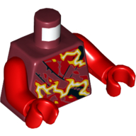 Lego Torso Robes with Orange/Yellow Energy Print, Red Arms and Hands / Dark Red