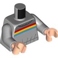 Lego Torso Sweater, Red, Yellow, and Dark Azure Stripes print, Light Bluish Gray Arms, Light Nougat Hands / Light Bluish Gray