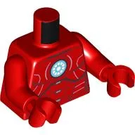 Torso, Iron Man Armor, White/Black Lines, White/Bright Light Blue Round arc Reactor Print, Red Arms and Hands