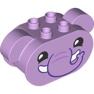 Lego Duplo Brick 2 x 4 x 2 Rounded Ends with Floppy Ears and Elephant Face Print / Lavender