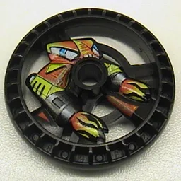 Technic Disc 5 x 5 Notched, Flame with Robot Print / Black