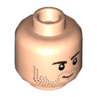 Lego Minifig Head Winter Soldier, Dark Brown Eyebrows, Beard Stubble, Grin / Angry print / Light Nougat