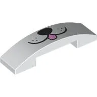 Brick Curved 4 x 1 Double, No Studs with Black Dog Face, Tongue Print / White