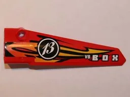Technic, Panel Fairing # 5 Long Smooth, Side A with Orange and Yellow Flames, '13' and 'V8 BOX' Pattern (Sticker) - Set 8864