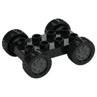 Duplo Car Base 2 x 4 with Fixed Axles - 27.5 Black Tires and Dark Bluish Gray Wheels / Black