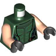 Lego Torso Bodysuit, Green and Black Detailing Print, Light Nougat Arms, Black Hands / Dark Green
