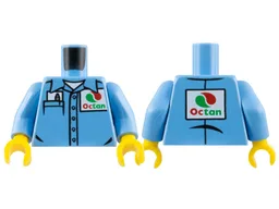 Torso Shirt with Collar and Buttons, White Undershirt, Pocket with Notepad and Pen, Octan Logo Pattern / Medium Blue Arms / Yellow Hands