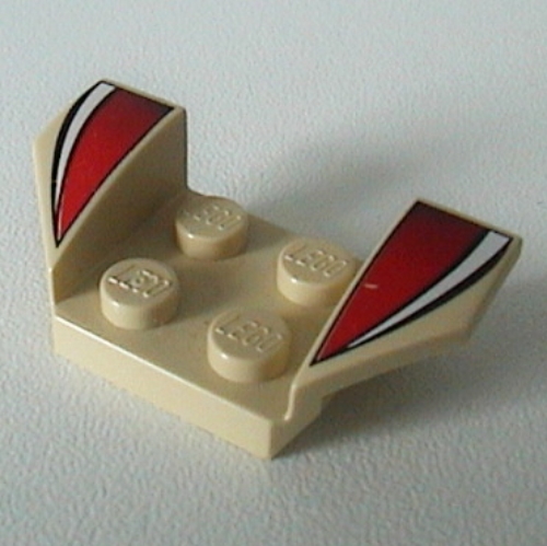 Lego Mudguard 2 x 4 with 2 x 2 Studs and Flared Wings, White Stripe and Red/Black Fade Print / Tan