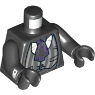 Lego Torso Formal Jacket, Light and Dark Bluish Gray Striped Vest, Dark Purple Ascot Print (The Penguin), Black Arms and Hands with White Cuffs Print / Black