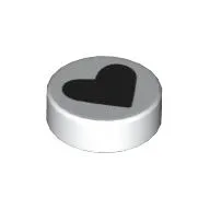Tile Round 1 x 1 with Black Heart Print / White