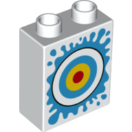Lego Duplo Brick 1 x 2 x 2 with Bottom Tube, Target and Water Splash Print / White