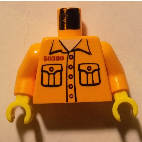 Lego Torso Prison Shirt with 2 Pockets, '50380' Print, Medium Orange Arms, Yellow Hands / Medium Orange