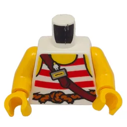 Torso, White/Red Striped Shirt, Reddish Brown Strap Print, Yellow Arms and Hands