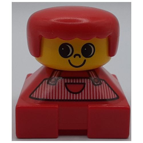 Lego Duplo 2 x 2 x 2 Figure Brick, Rounded Bangs, Red Hair, Red and White Apron Print / Red