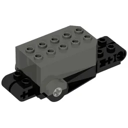 Pullback Motor 9 x 4 x 2 1/3 with Black Base, White Axle Holes, Studs on Front Top Surface / Dark Gray