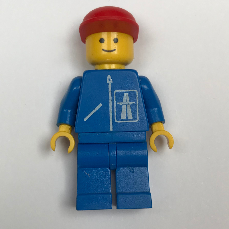 Lego Man, Blue Jacket with Highway Logo, Blue Legs, Red Cap