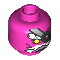 Lego Minifig Head 100-eyed Demon, Big White Eyebrows, Moustache, Yellow Right Eye and Dark Pink Left Eye with Closed Mouth / Dark Green Eyepatch with Silver Strap and Open Mouth Print / Dark Pink