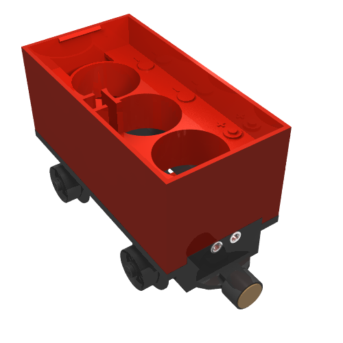 Lego Battery Box, Train Car with Black Base, Black Wheels and Magnets / Red