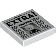 Lego Tile 2 x 2 with Newspaper, 'EXTRA!' print / White
