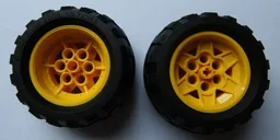 Wheel 43.2mm D. x 26mm Technic Racing Small, 6 Pin Holes with Black Tire 68.7 x 34 R (56908 / 61480) / Yellow