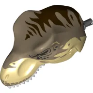 Animal Body Part, Dinosaur, Tyrannosaurus Rex Head with Pin, Tan Teeth, Dark Tan Top and Dark Brown Stripes Print / Tan