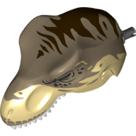 Lego Animal Body Part, Dinosaur, Tyrannosaurus Rex Head with Pin, Tan Teeth, Dark Tan Top and Dark Brown Stripes Print / Tan