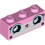 Lego Brick 1 x 3 with Unikitty, Big Blue Watery Eyes, Puffed Cheeks print / Bright Pink