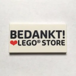 Tile 2 x 4 with 'BEDANKT! heart LEGO STORE' Print / White