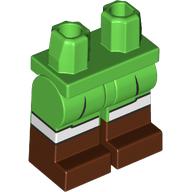Lego Hips with Bright Green Legs and Reddish Brown Boots Pattern with Robe Ends, White Knees print / Bright Green