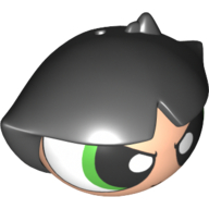 Lego Minifig Head Special, Powerpuff Girl with Green Eyes and Short Hair (Buttercup) / Black