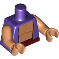 Lego Torso Vest over Nougat Bare Chest with Dark Red Belt Front and Back Print, Nougat Arms and Hands / Dark Purple