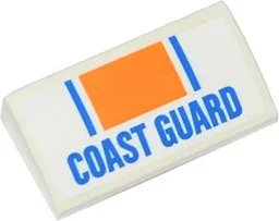 Slope, Curved 2 x 4 x 2/3 with Bottom Tubes with Orange Rectangle, Blue Lines and 'COAST GUARD' Pattern (Sticker) - Set 60012