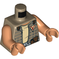 Lego Torso Quilted Jacket with Tan Undershirt and Red Freemakers Logo Print (Zander), Nougat Arms and Hands / Dark Tan