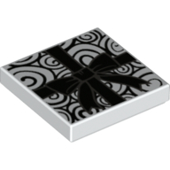 Lego Tile 2 x 2 with Black Swirls and Ribbon Print / White