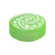 Tile Round 1 x 1 with Curled Shell (Heart of Te Fiti) Print / Opal Trans-Bright Green