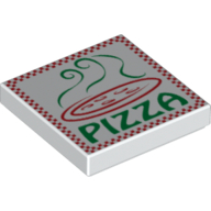 Lego Tile 2 x 2 with Red and Green Pizza Takeout Box Print / White