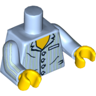 Lego Torso Pajama 4 Buttons and Vertical Light Aqua Stripes Print, Bright Light Blue Arms with Light Aqua Stripes, Yellow Hands / Bright Light Blue