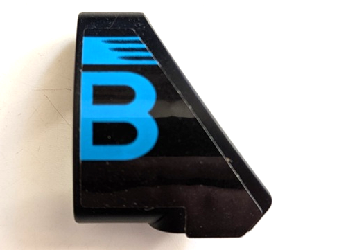 Lego Technic, Panel Curved # 9 3 x 3 Tapered Left with Dark Azure Stripe and Bugatti Logo Right Half / Capital Letter B Pattern (Sticker) - Set 42162