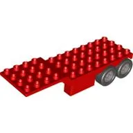 Duplo Trailer Four Rear Wheels, Elevated Front End, 4 x 12 Studs / Red