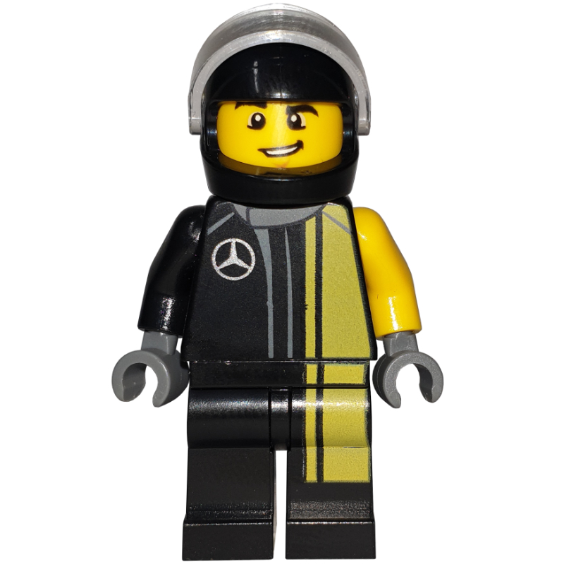 Lego Race Driver, Black Torso, Black Legs, Black Helmet, Mercedes