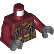 Lego Torso Jumpsuit with Yellow Safety Stripe, Harness with Buckles Print, Dark Red Arms, Dark Bluish Gray Hands / Dark Red