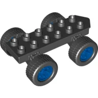Duplo Car Base 2 x 6 with Four Black Wheels & Metal Blue Hubs / Black